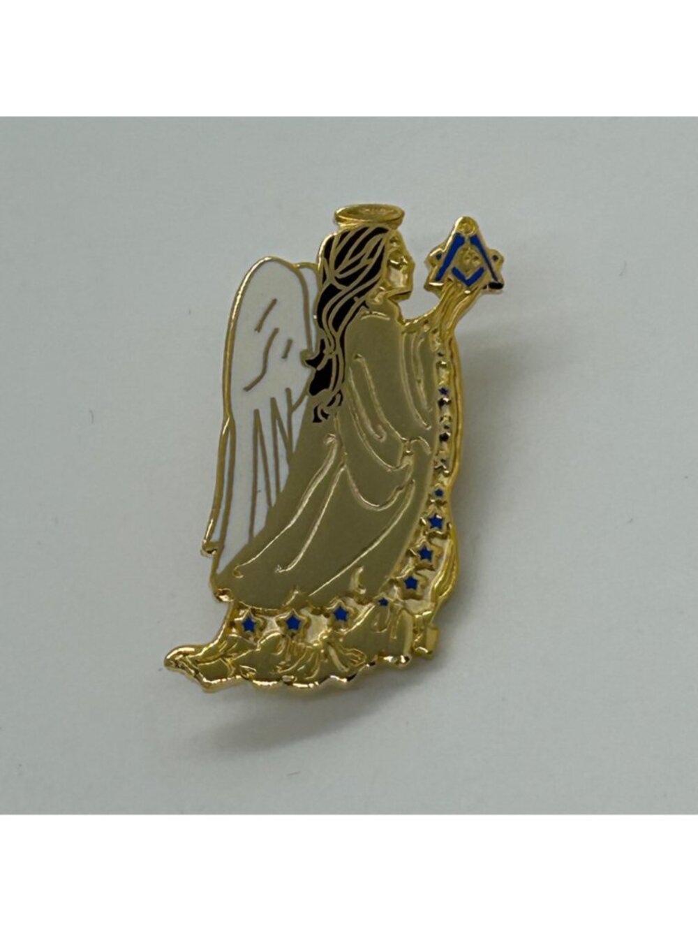 Free Mason Pin Angel Holding Square & Compass Masonic Gold-tone and Enamel - Picture 4 of 13